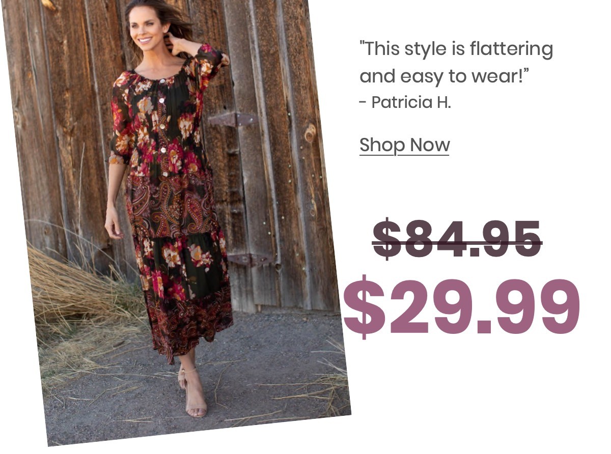 Shop the "Veronica Paisley Floral Peasant Dress"