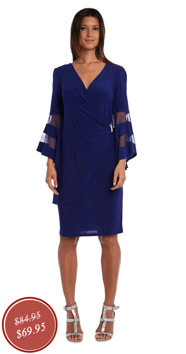 Shop the &quot;Illustration Bell Sleeve Dress With Rush Rhinestone Detail At Waist&quot;