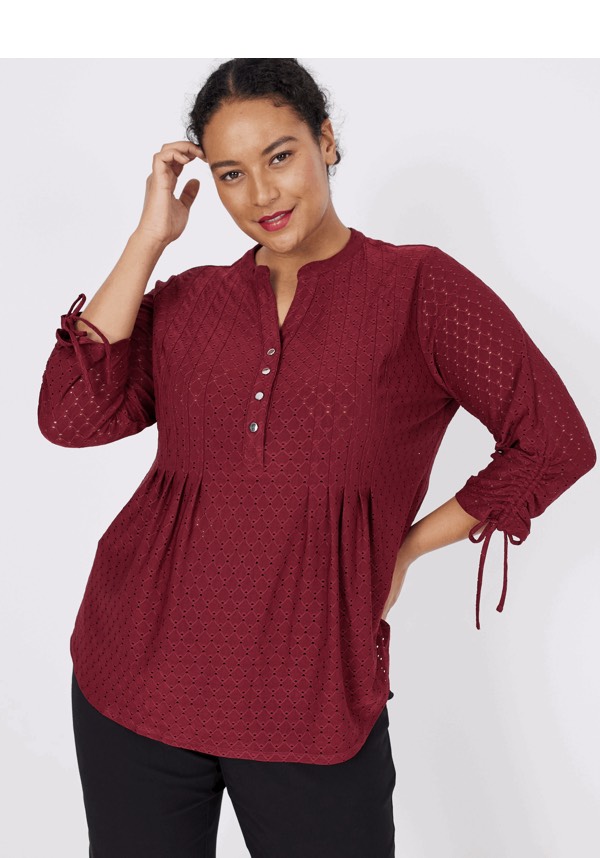 Shop the "Roz & Ali Red Eyelet Tie Sleeve Popover"
