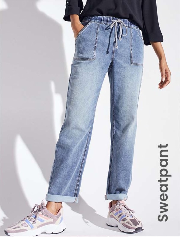 Shop the "Westport Knit Denim Weekender Sweatpant With Pockets And Drawstring Waist"