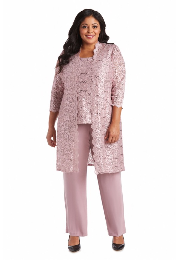Shop the "Three Piece Pant Set With Metallic Lace And Long Line Jacket"