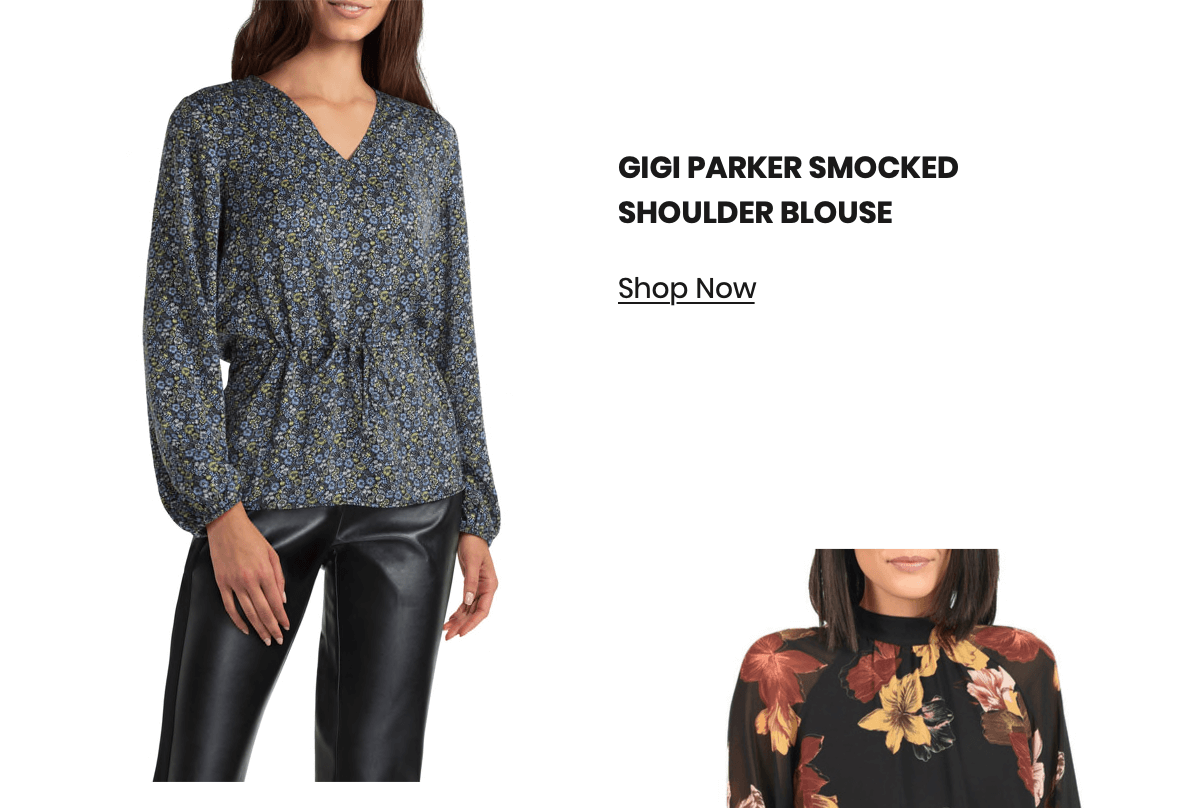 Shop the "Gigi Parker Long Sleeve SMocked Shoulder Blouse"