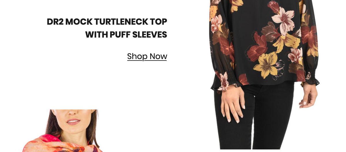 Shop the "DR2 Mock Turtle Neck Top With Puff Sleeves"