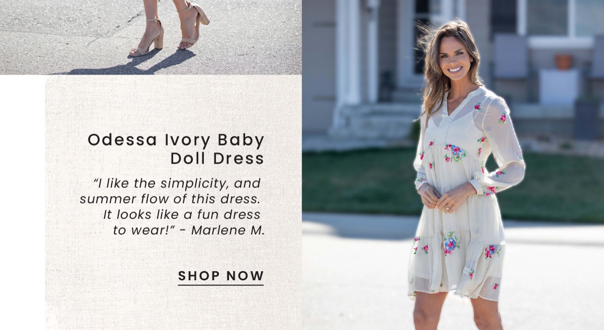 Shop the "Odessa Ivory Embroidered Baby Doll Dress"