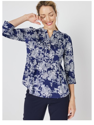 Shop the "Roz & Ali Navy Puff Print Floral Popover