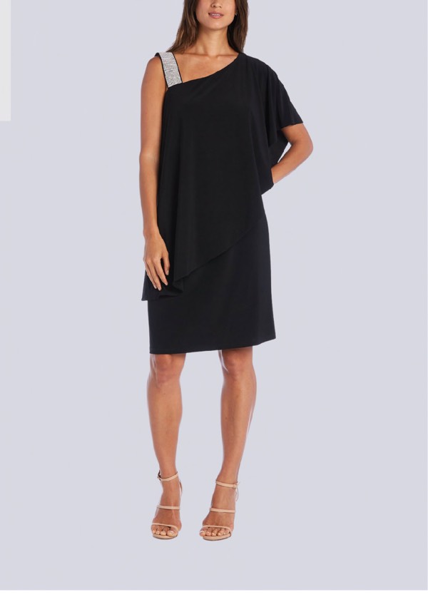 Shop the "Asymmetric Knee Length Dress With Draped Shoulder And Diamante Strap"