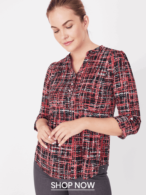 Shop the "Roz & Ali Red Plaid Pintuck Popover"