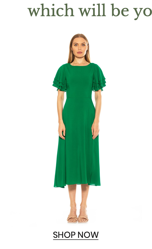 Shop the "Lilia Ruffle Sleeves With Open Back With Bow Midi Dress"