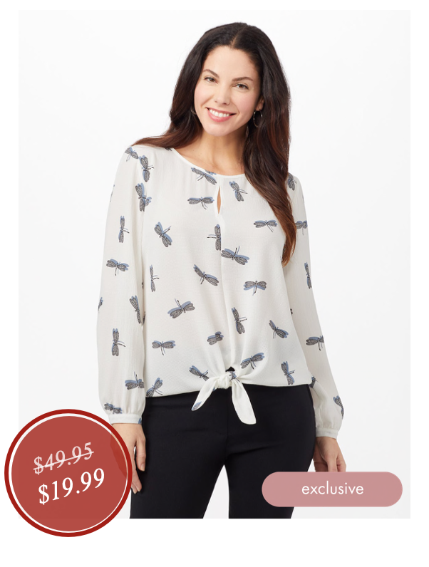 Shop the "Dragonfly Texture Tie Front Blouse"